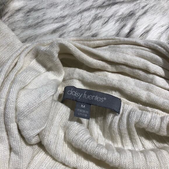 Daisy Fuentes white tone medium long drapey ribbed boho cardigan sweater - Picture 4 of 7